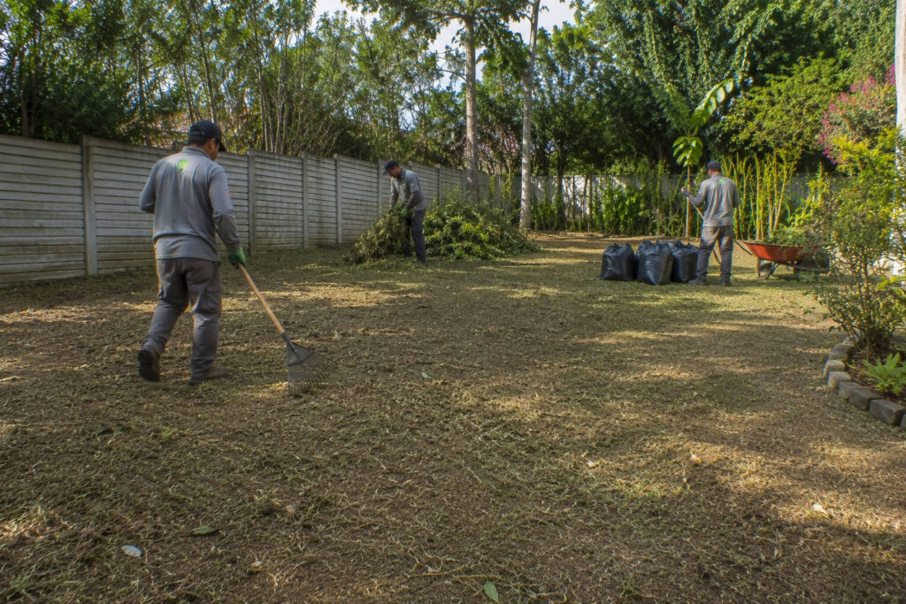 Jardineiros estão a limpar um terreno em Portimão