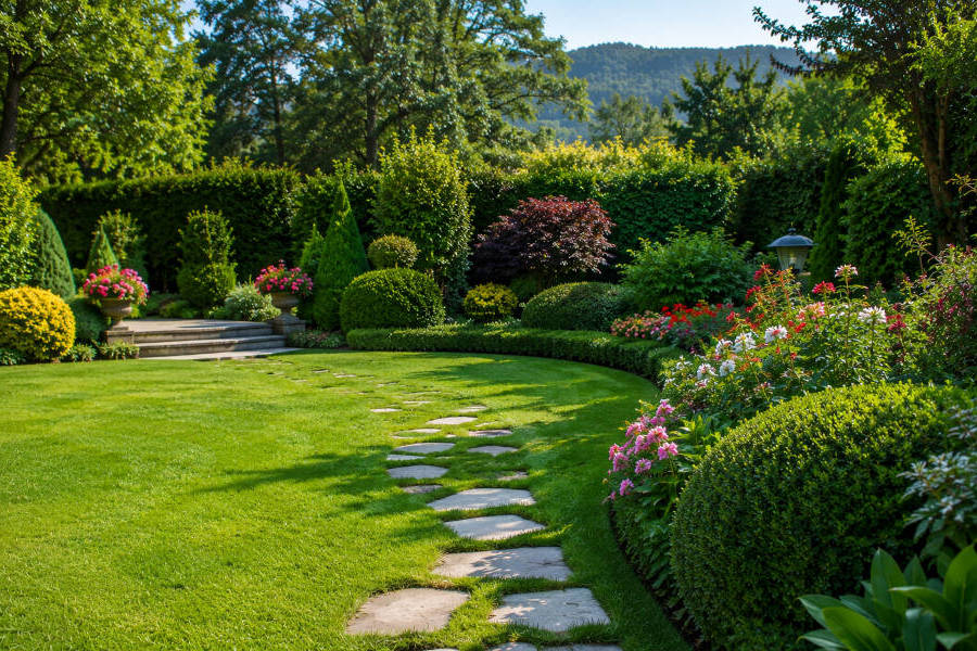 Um jardim bonito e bem cuidado, com muitas flores, em Parchal