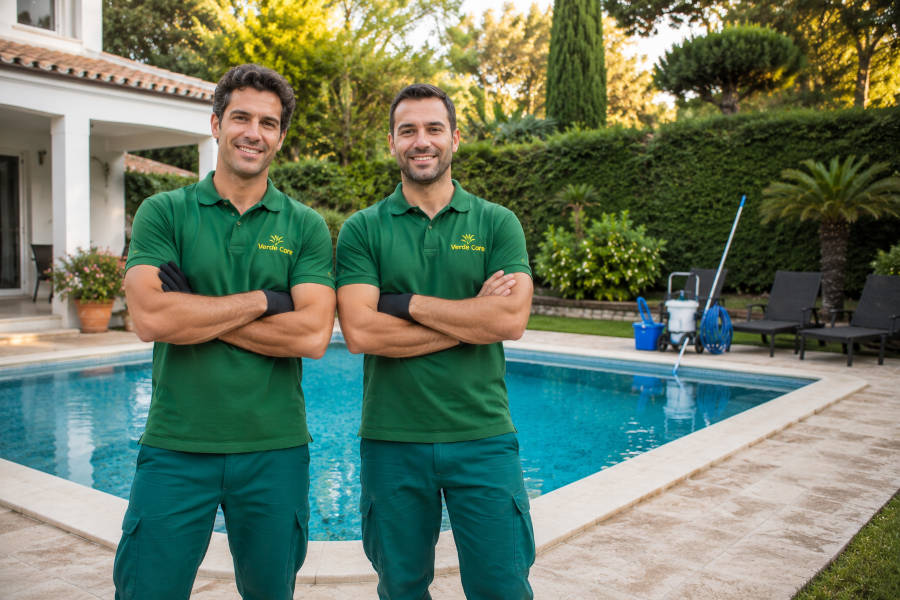 dois técnicos de manutenção de piscinas em Portimão