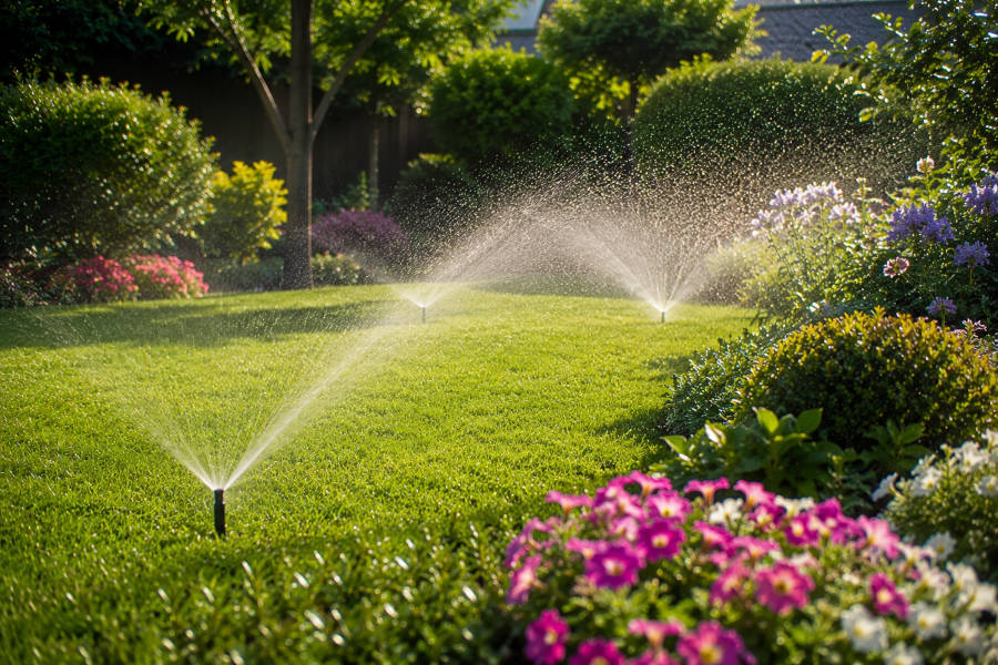 jardim com sistema de rega automática